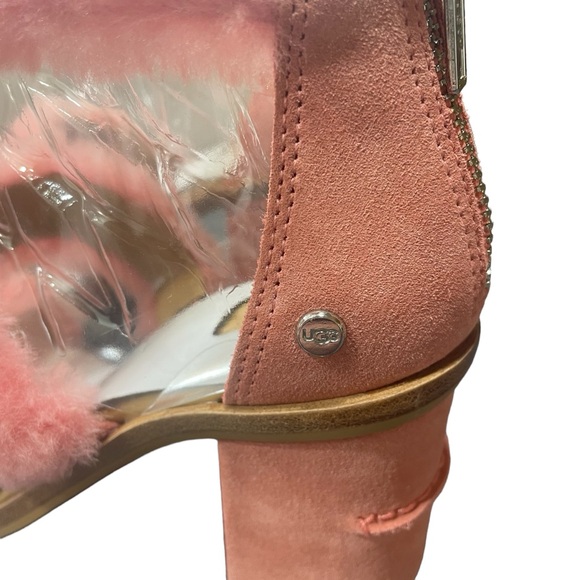 NWT UGG Del Rey Fluff Heel light pink chunky heeled sandals w/fur accent / 6 - Picture 13 of 15